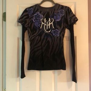 Rock&Roll Cowgirl black burnout long sleeve tee!